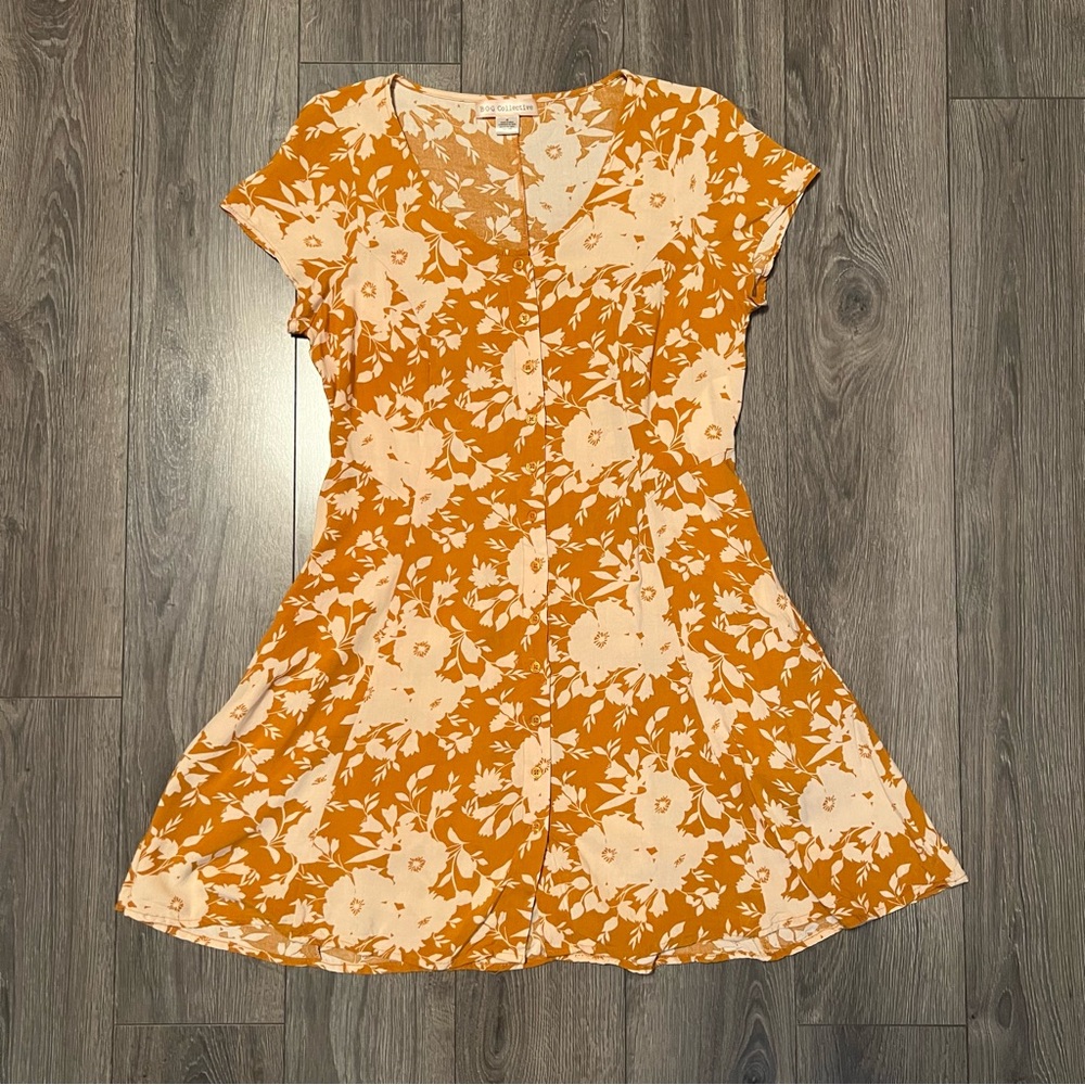 Orange Floral Button Up Skater Dress Size M | BOG Collective